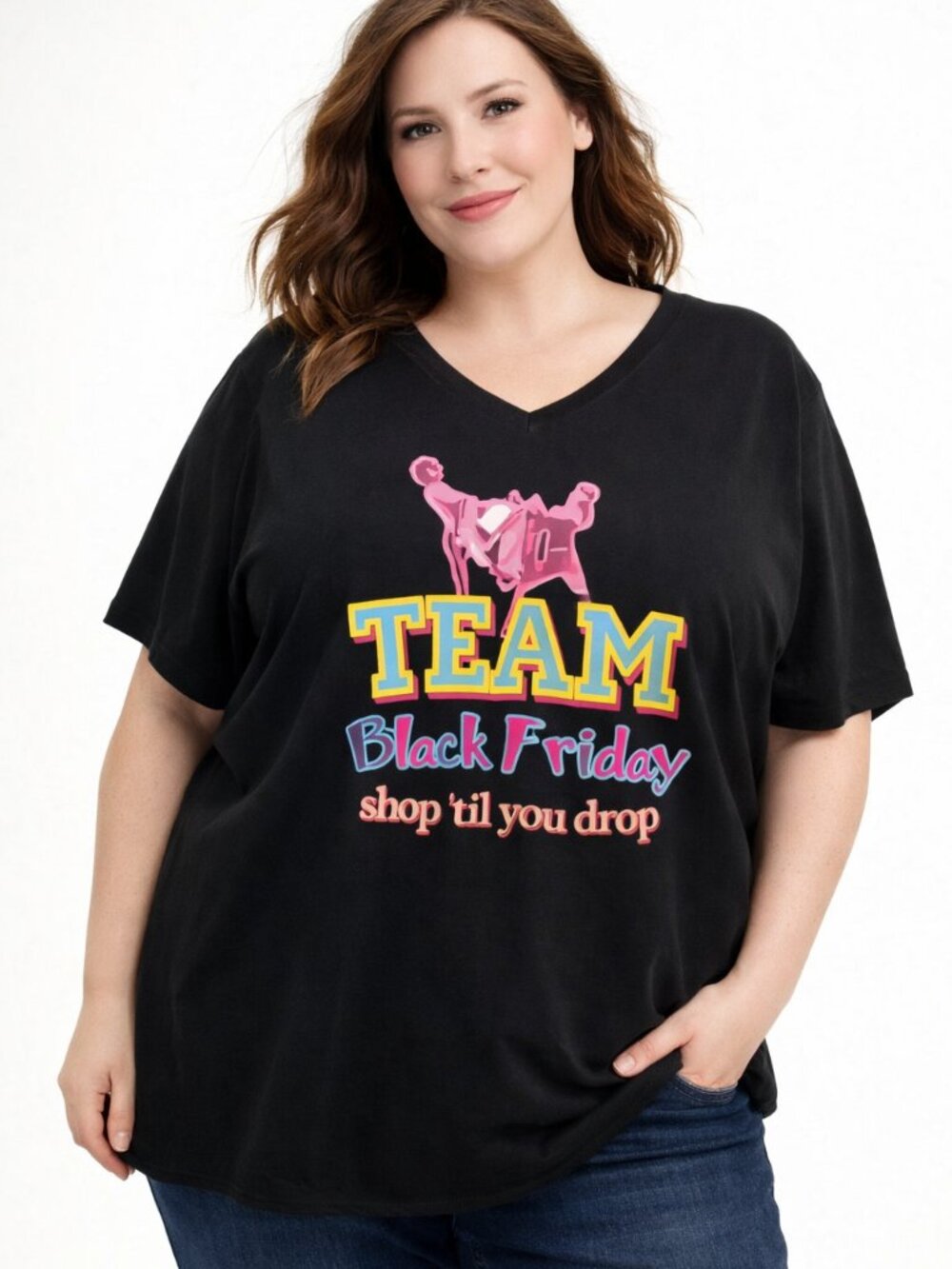 Cafe Press Graphic Tee Black V Neck Short Sleeve Shop Til You Drop 4X